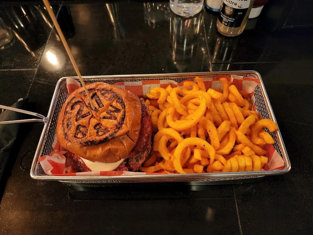 Pizza Burger and Curly Fries